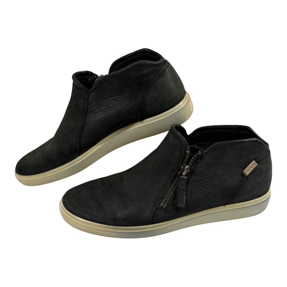 ECCO Soft 7 Low Bootie Sneakers, Womens 7.5, Black, Leather, Elevated Casual